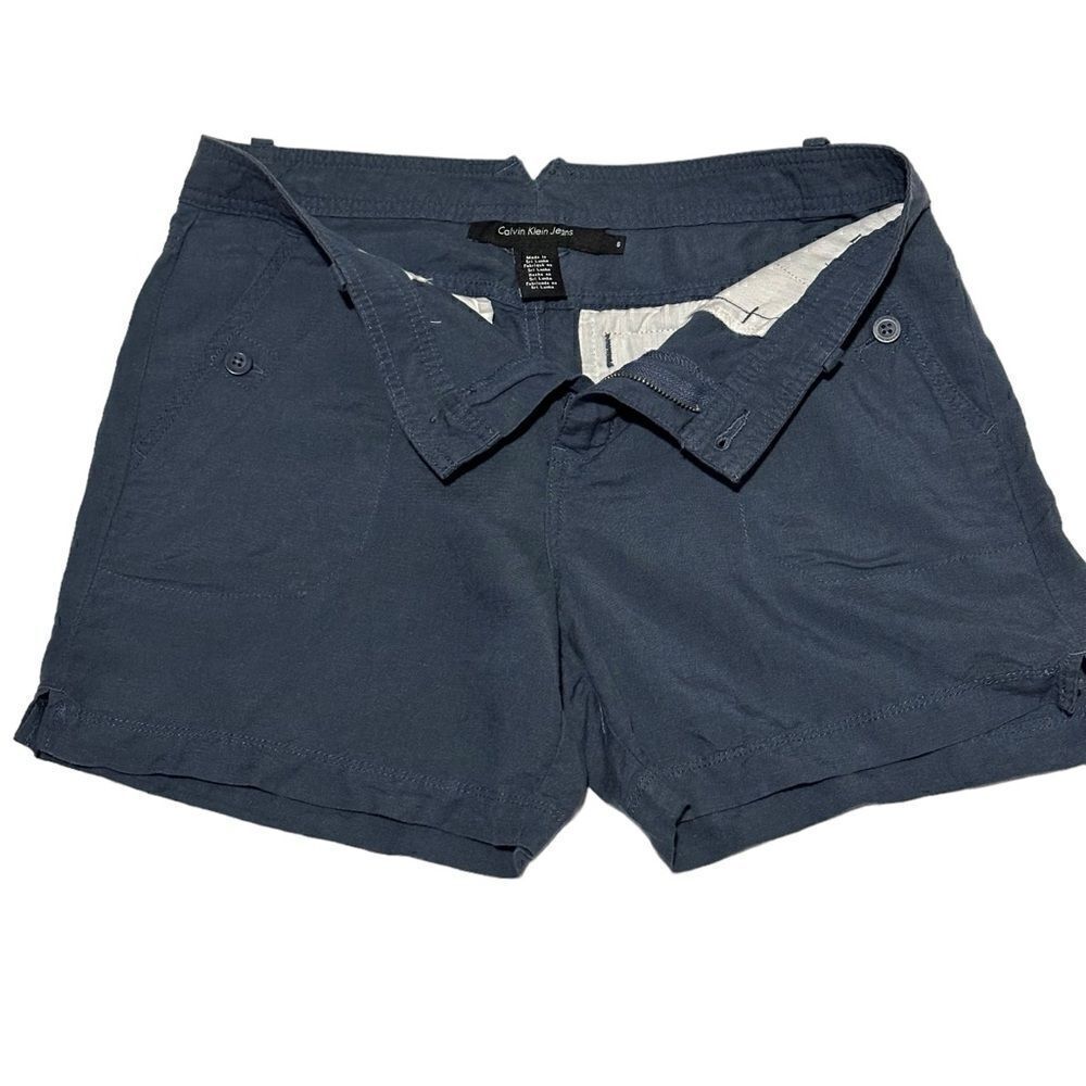 Calvin Klein Midnight Oil Blue Linen Classic Shorts Size 6